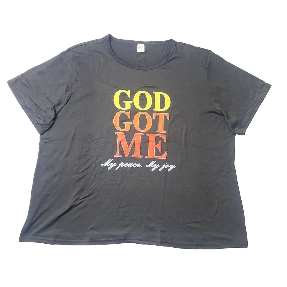 Women T-Shirt Short Sleeve God Got Me Black Size 4XL